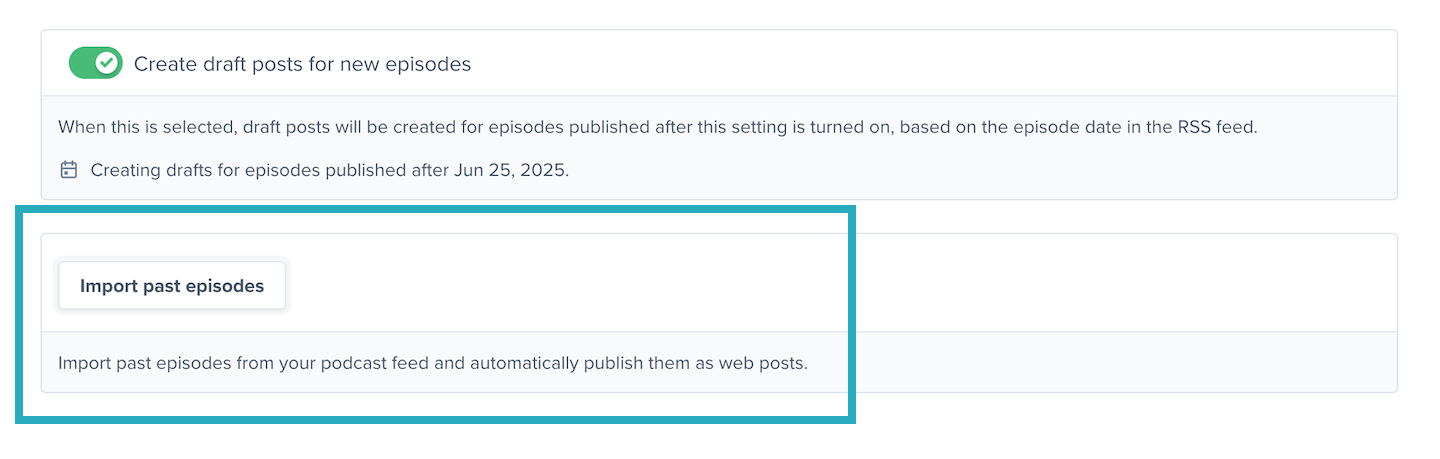Import past episodes