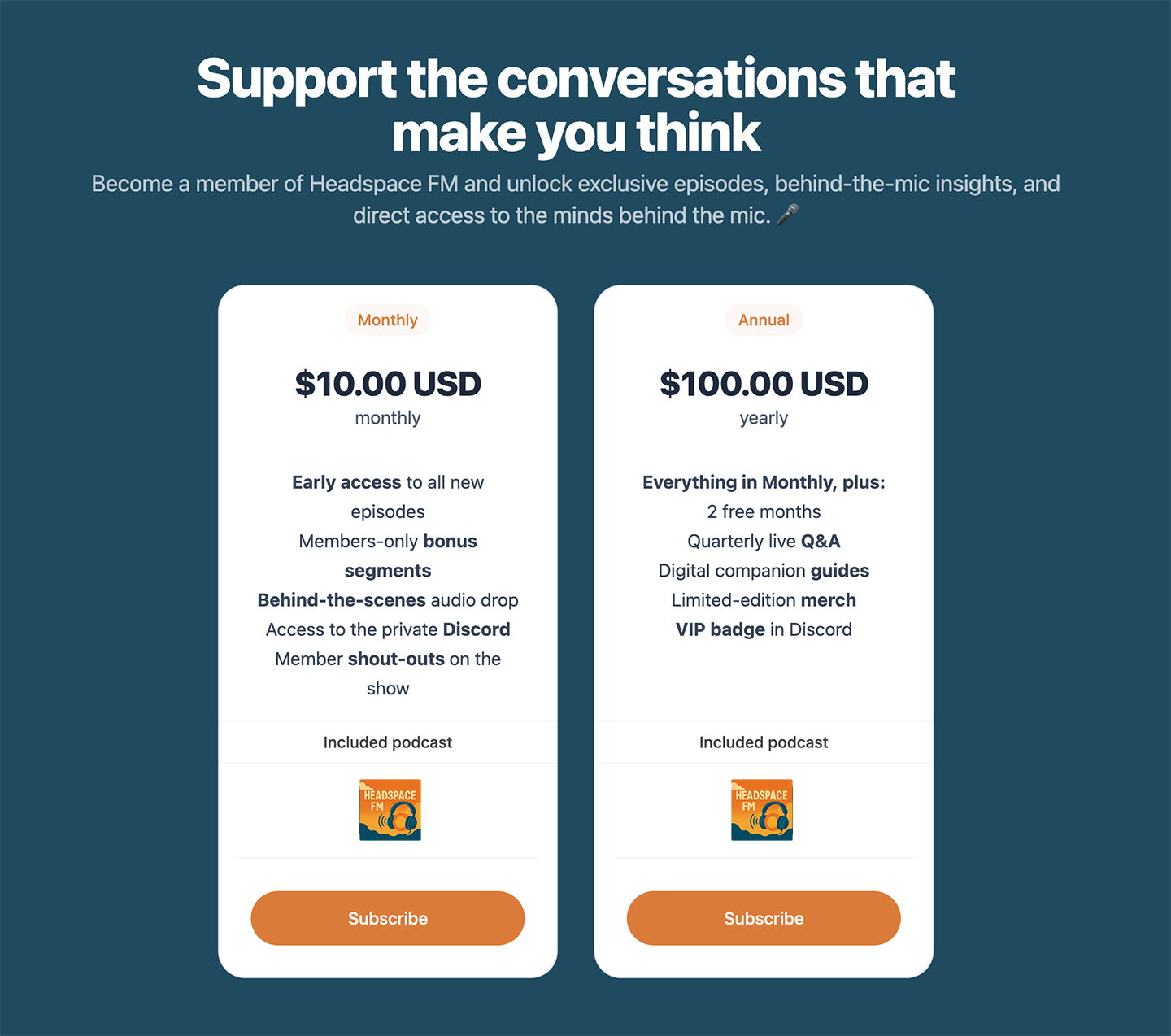 Showcase podcasts on subscribe page